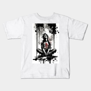 Dejected Man Sitting on The Sidwalk Laughing Maniacally Kids T-Shirt